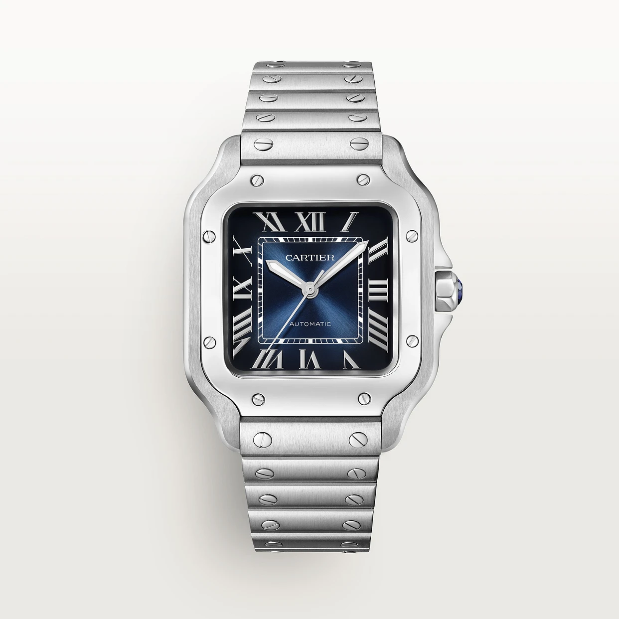 Cartier SantosnBlue Dial on White Background